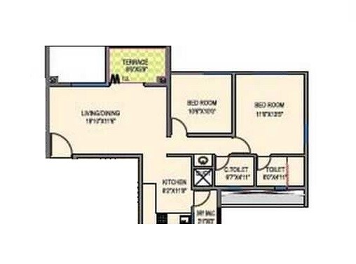 Floor plan of 2 BHK 868 Sq. Ft. Apartment in Sai Mystique Phase II, Pune