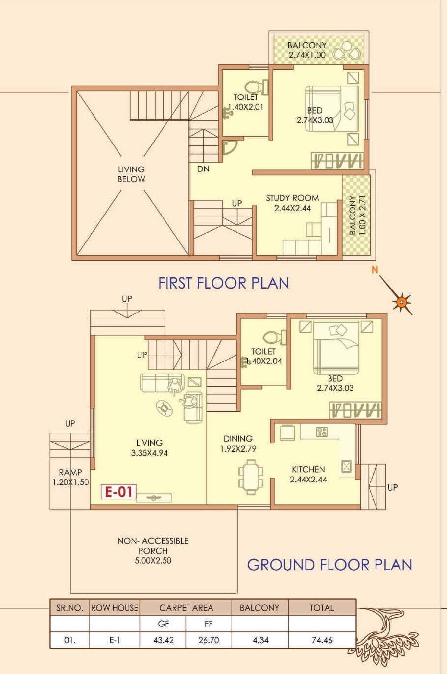 Floor plan of 2 BHK 755 Sq. Ft. Row House in Sai Nandan Eka Valley, Pune