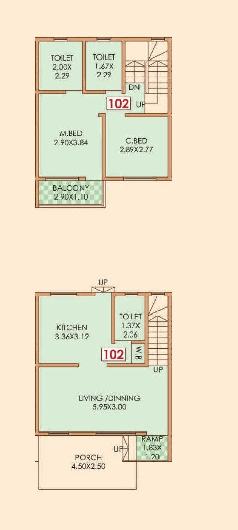 Floor plan of 2 BHK 805 Sq. Ft. Row House in Sai Nandan Eka Valley, Pune