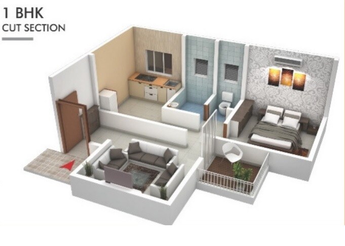 Floor plan of 1 BHK 420 Sq. Ft. Apartment in Sai Panchsheel Garden, Pune