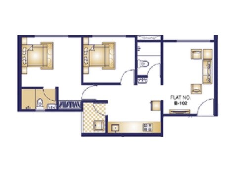 Floor plan of 2 BHK 521 Sq. Ft. Apartment in Sai Parktown, Pune