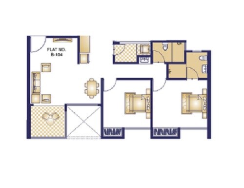 Floor plan of 2 BHK 562 Sq. Ft. Apartment in Sai Parktown, Pune