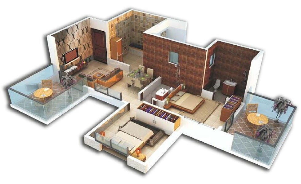 Floor plan of 2 BHK 721 Sq. Ft. Apartment in Sai Plaza Pimpri, Pune