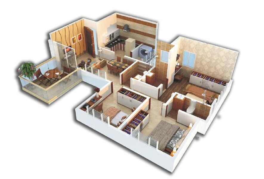 Floor plan of 3 BHK 832 Sq. Ft. Apartment in Sai Plaza Pimpri, Pune