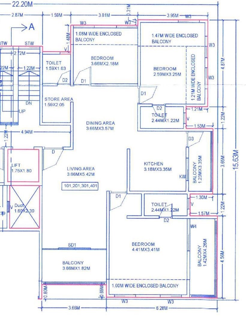 Floor plan of 3 BHK 1260 Sq. Ft. Apartment in Sai Raj Apartments Aundh, Pune