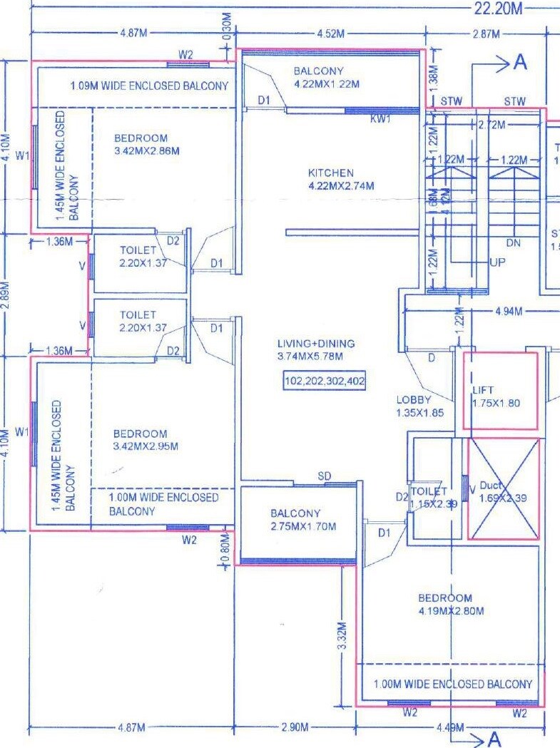 Floor plan of 3 BHK 1409 Sq. Ft. Apartment in Sai Raj Apartments Aundh, Pune