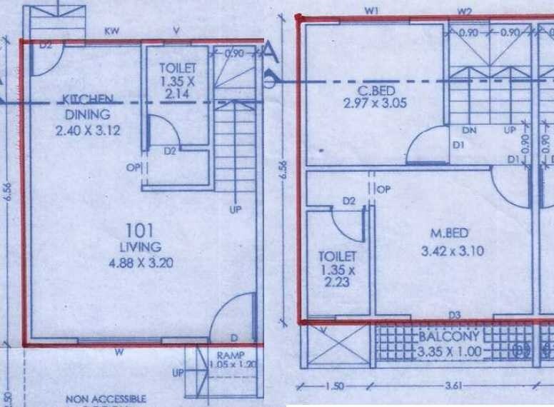 Floor plan of 1 BHK 430 Sq. Ft. Villa in Sai Ramana Eka Valley, Pune