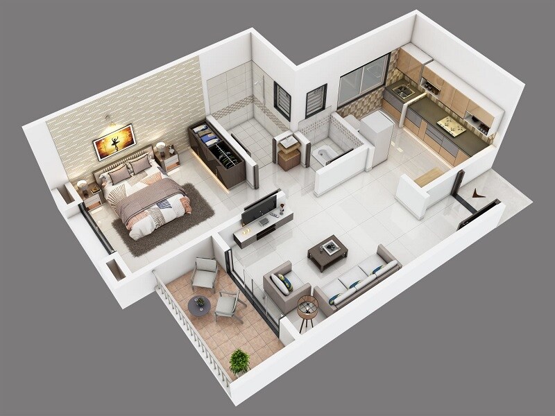 Floor plan of 1 BHK 402 Sq. Ft. Apartment in Sai Ramana Myra, Pune
