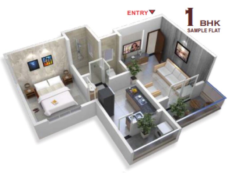 Floor plan of 1 BHK 498 Sq. Ft. Apartment in Sai Residency Narhe, Pune