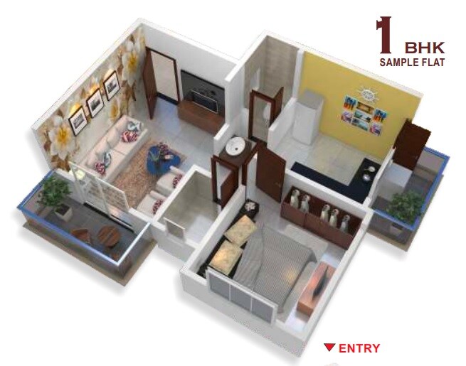Floor plan of 1 BHK 513 Sq. Ft. Apartment in Sai Residency Narhe, Pune