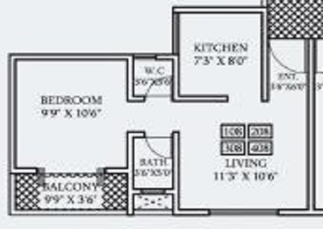 Floor plan of 1 BHK 500 Sq. Ft. Apartment in Sai Sadan Awhalwadi, Pune