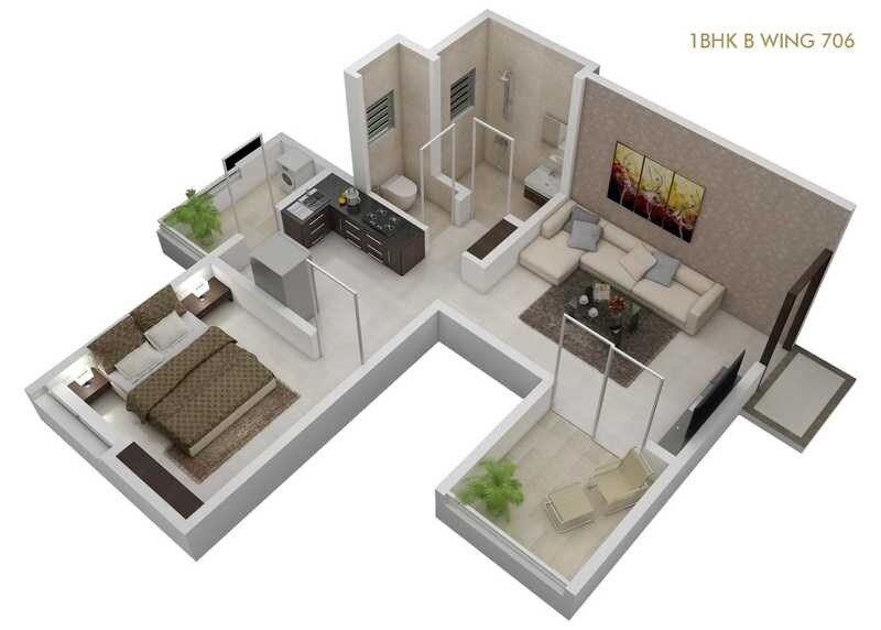 Floor plan of 1 BHK 451 Sq. Ft. Apartment in Sai Sanskruti, Pune
