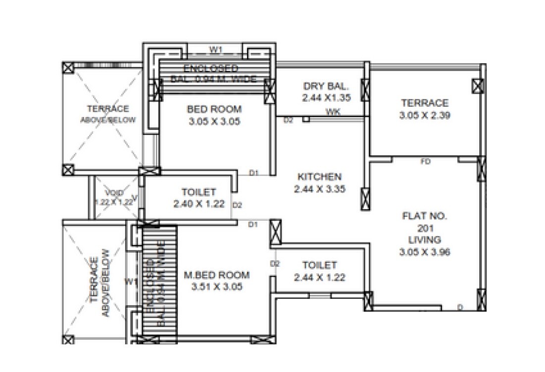 Floor plan of 2 BHK 490 Sq. Ft. Apartment in Sai Sanskruti Wagholi, Pune