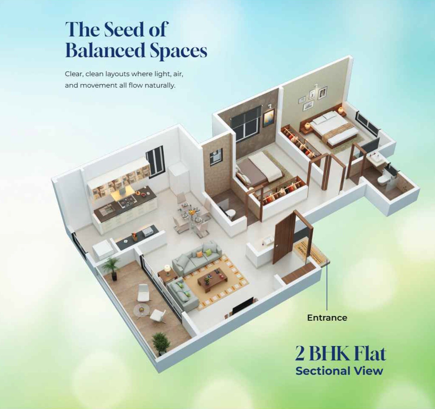 Floor plan of 2 BHK 841 Sq. Ft. Apartment in Sai Shriya Ankur, Pune