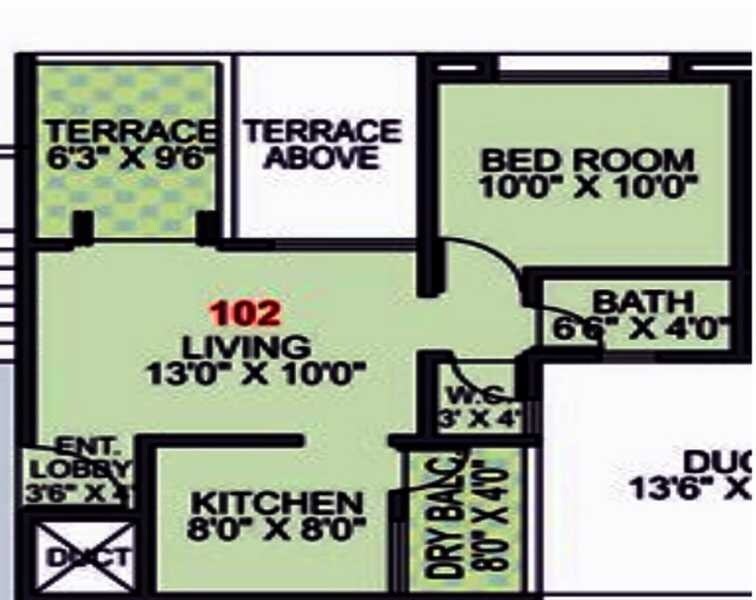 1 BHK 600 Sq. Ft. Apartment