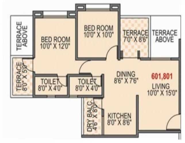 Floor plan of 2 BHK 800 Sq. Ft. Apartment in Sai Silver Hill, Pune