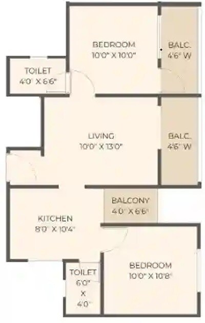 Floor plan of 2 BHK 610 Sq. Ft. Apartment in Sai Swami Classic, Pune