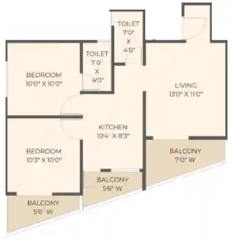 Floor plan of 2 BHK 687 Sq. Ft. Apartment in Sai Swami Classic, Pune