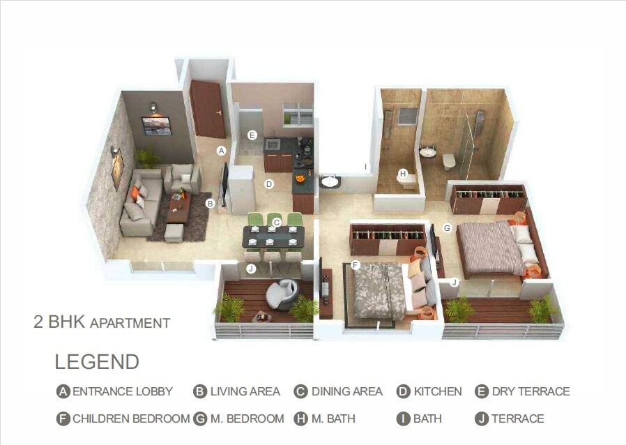 Floor plan of 2 BHK 488 Sq. Ft. Apartment in Sai Tirupati Greens, Pune
