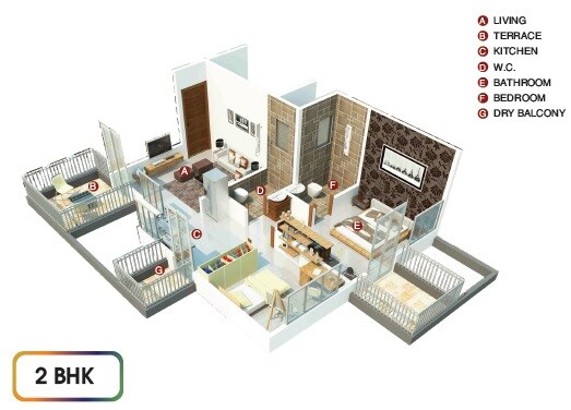Floor plan of 2 BHK 745 Sq. Ft. Apartment in Sai Vaastu Dreams, Pune
