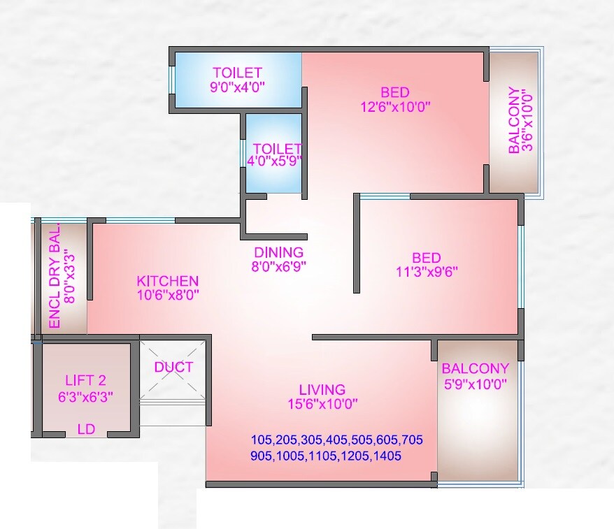 Floor plan of 2 BHK 760 Sq. Ft. Apartment in Sai Vaastu Dreams, Pune