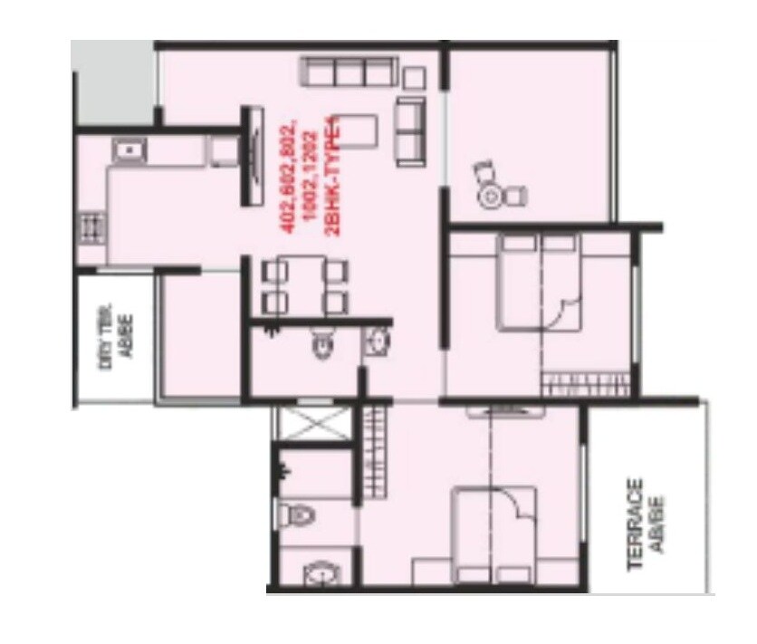 Floor plan of 2 BHK 785 Sq. Ft. Apartment in Saibaba Shantivan, Pune