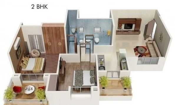 Floor plan of 2 BHK Apartment - 974 sq. ft. in Saigal Candy Floors Apartments, Pune