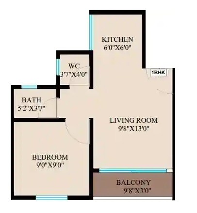 Floor plan of 1 BHK 298 Sq. Ft. Apartment in Saikedareshwar Sai Nagari, Pune