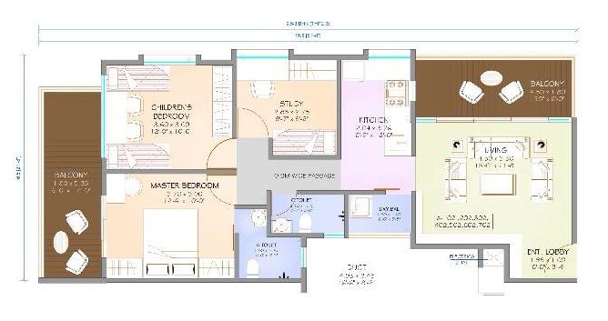 Floor plan of 2 BHK 911 Sq. Ft. Apartment in Saikrushna Midori Tower, Pune