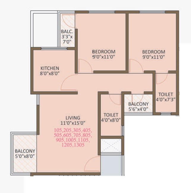 Floor plan of 2 BHK 704 Sq. Ft. Apartment in Sainath Kundan Altura, Pune