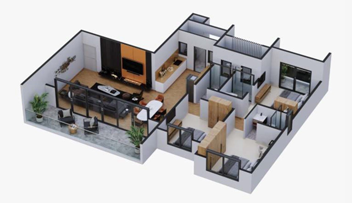Floor plan of 3 BHK 1250 Sq. Ft. Apartment in Sainath Pinewood, Pune
