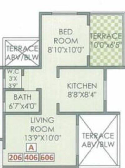 Floor plan of 1 BHK 325 Sq. Ft. Apartment in Sairaj Baliraj Residency, Pune