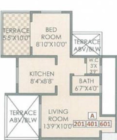 Floor plan of 1 BHK 421 Sq. Ft. Apartment in Sairaj Baliraj Residency, Pune