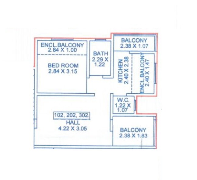 Floor plan of 1 BHK 454 Sq. Ft. Apartment in Sairaj Somnath Vastu, Pune