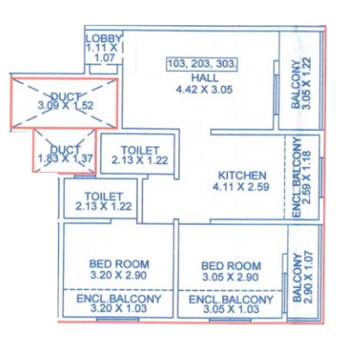 Floor plan of 2 BHK 654 Sq. Ft. Apartment in Sairaj Somnath Vastu, Pune