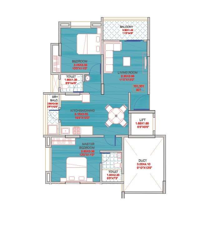Floor plan of 2 BHK 718 Sq. Ft. Apartment in Samarth 31 Basil, Pune