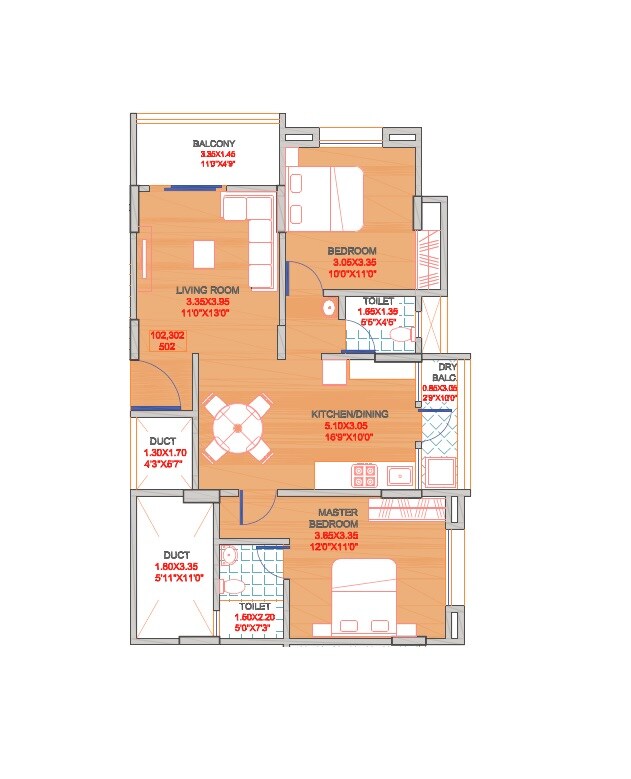 Floor plan of 2 BHK 786 Sq. Ft. Apartment in Samarth 31 Basil, Pune