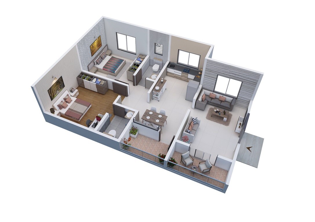 Floor plan of 2 BHK 671 Sq. Ft. Apartment in Samarth 61 Ideal, Pune
