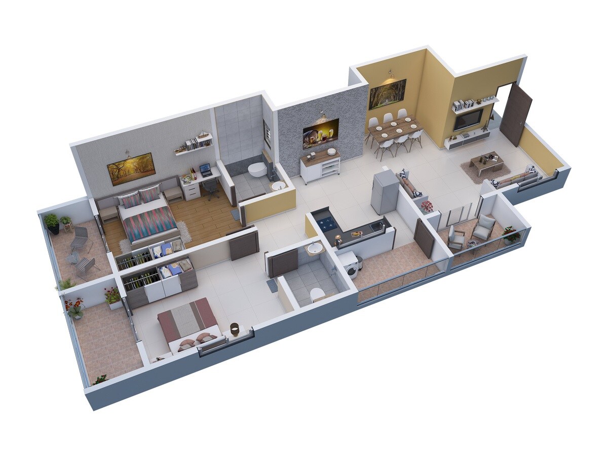 Floor plan of 2 BHK 850 Sq. Ft. Apartment in Samarth 61 Ideal, Pune