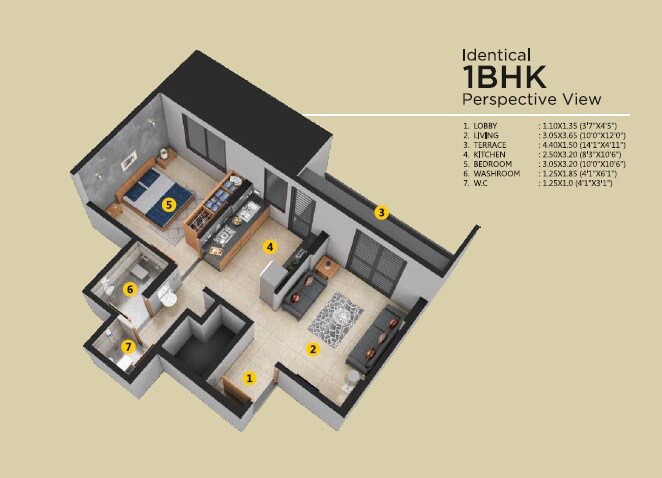 Floor plan of 1 BHK 311 Sq. Ft. Apartment in Samarth Bhalchandra Upvan Phase 1, Pune