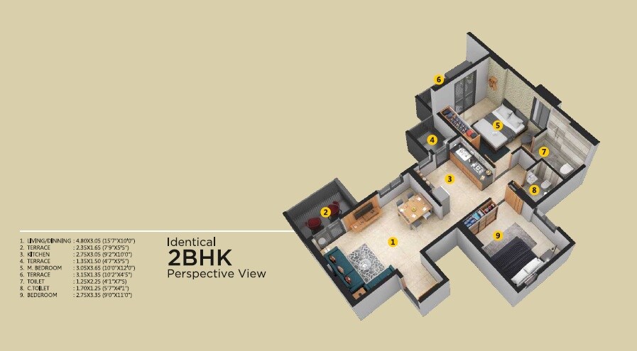 Floor plan of 2 BHK 532 Sq. Ft. Apartment in Samarth Bhalchandra Upvan Phase 1, Pune