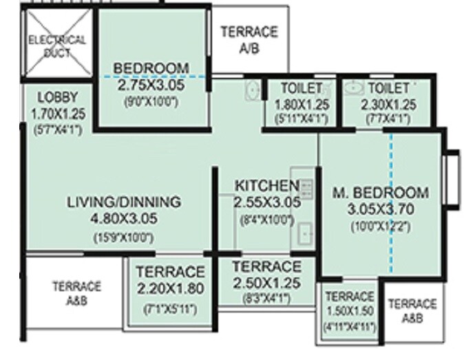 Floor plan of 2 BHK Apartment - 494 sq. ft. in Samarth Bhalchandra Upvan Phase 2, Pune