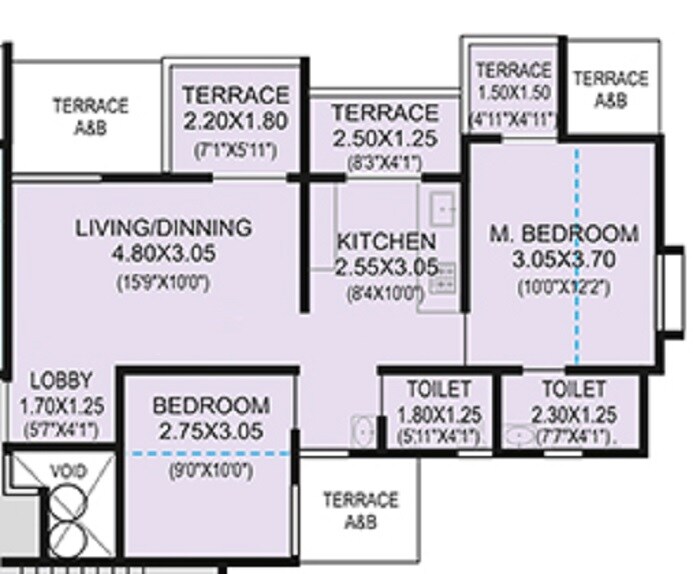 Floor plan of 2 BHK Apartment - 538 sq. ft. in Samarth Bhalchandra Upvan Phase 2, Pune