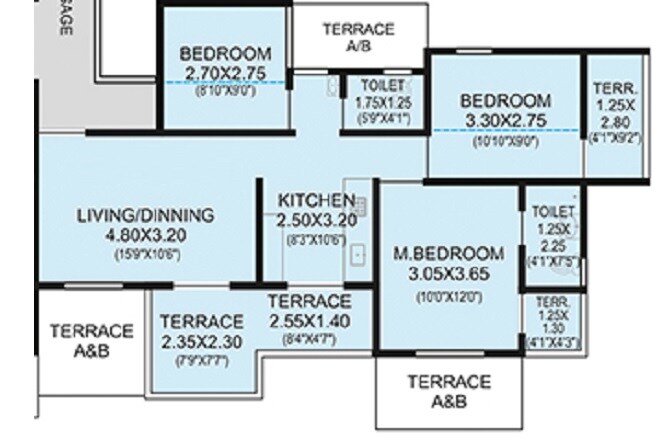 Floor plan of 3 BHK Apartment - 556 sq. ft. in Samarth Bhalchandra Upvan Phase 2, Pune