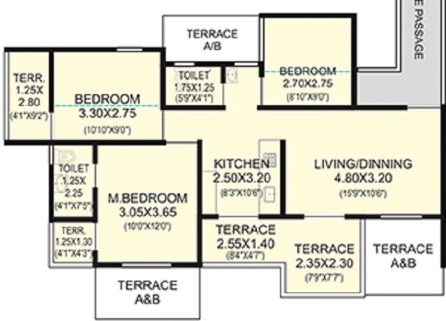 Floor plan of 3 BHK Apartment - 564 sq. ft. in Samarth Bhalchandra Upvan Phase 2, Pune