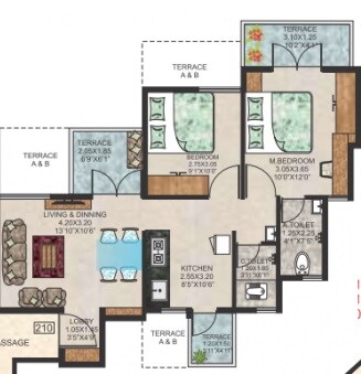 Floor plan of 2 BHK 449 Sq. Ft. Apartment in Samarth Bhalchandra Vatika, Pune