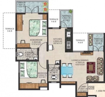 Floor plan of 2 BHK 560 Sq. Ft. Apartment in Samarth Bhalchandra Vatika, Pune