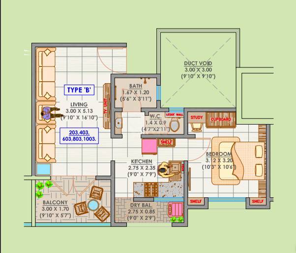 Floor plan of 1 BHK Apartment - 426 sq. ft. in Samarth Florencia Building A, Pune