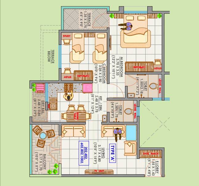 Floor plan of 2 BHK Apartment - 636 sq. ft. in Samarth Florencia Building A, Pune
