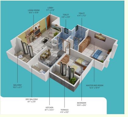 Floor plan of 2 BHK Apartment - 623 sq. ft. in Samarth Florencia Building A, Pune